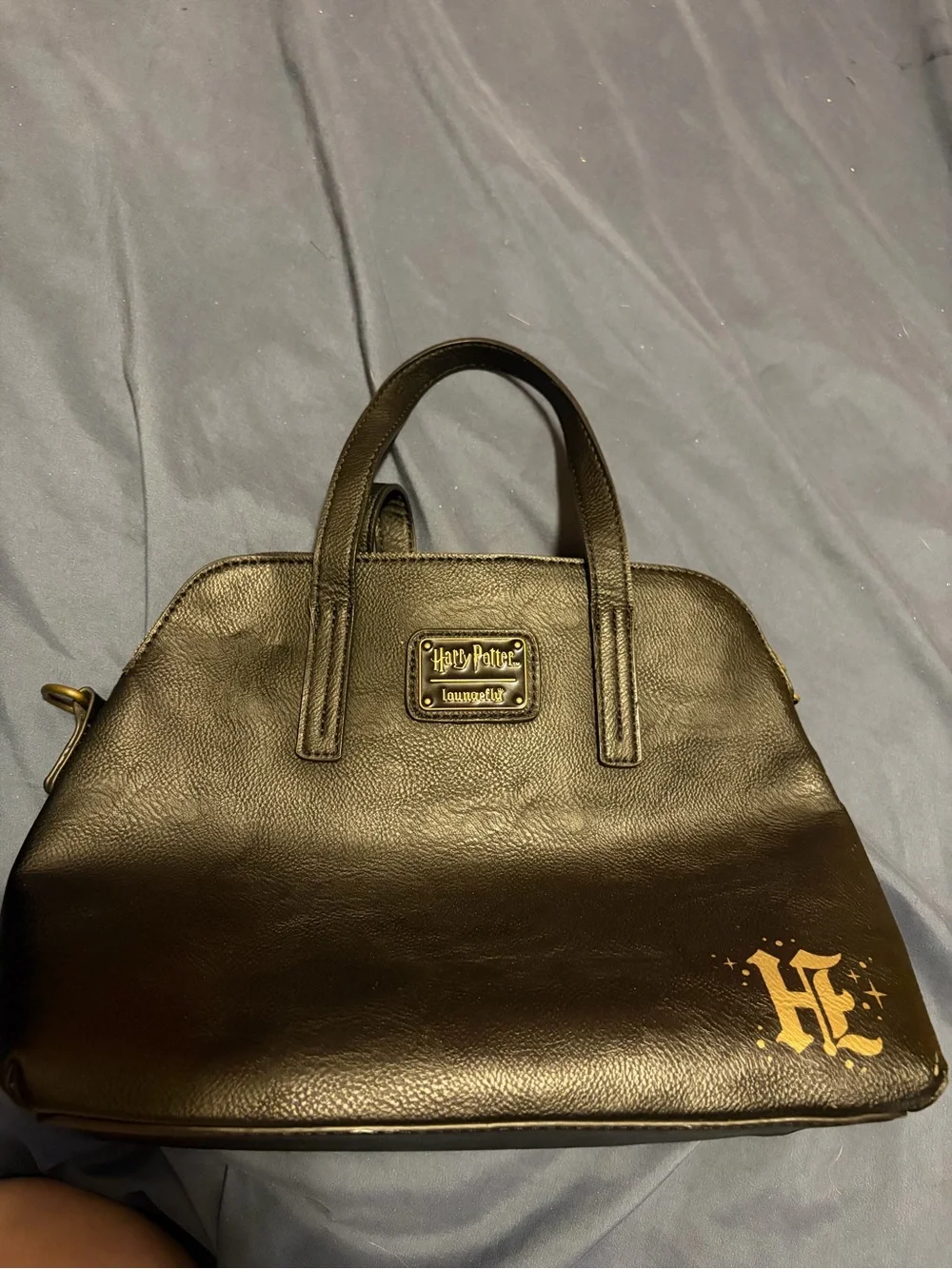 Loungefly Black Satchel with Gold Castle & Owl Print